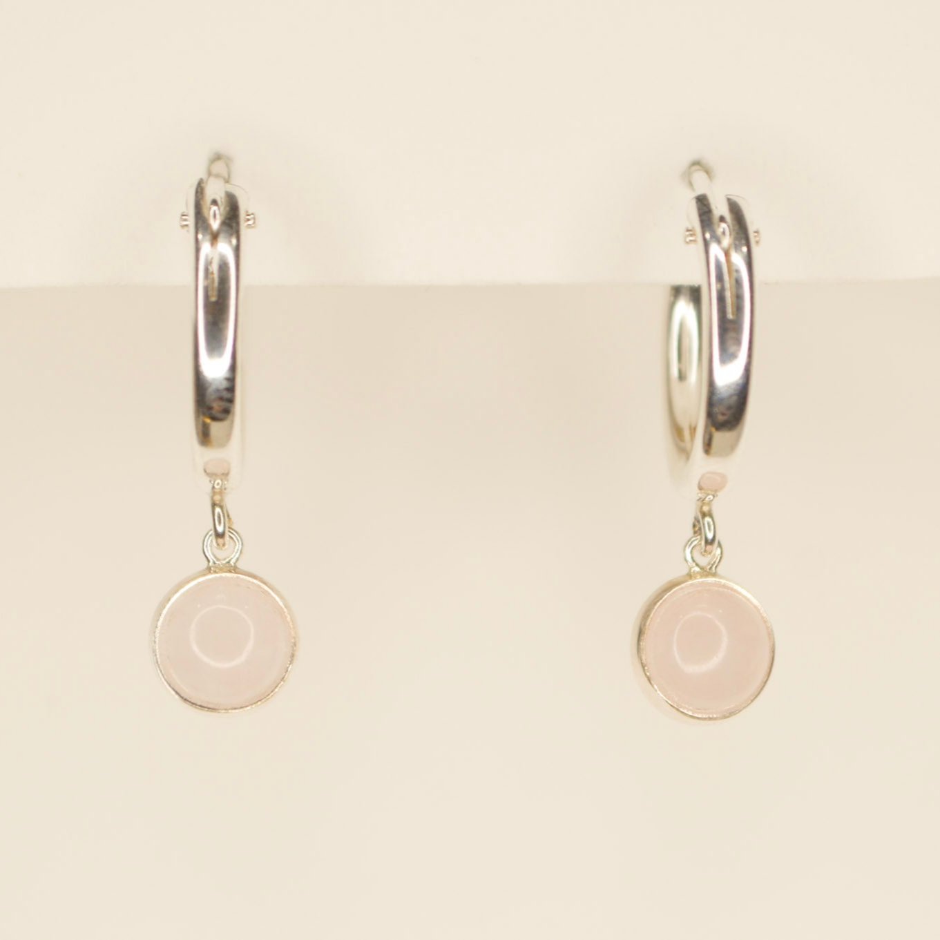 Silver rose quartz bezel hoops