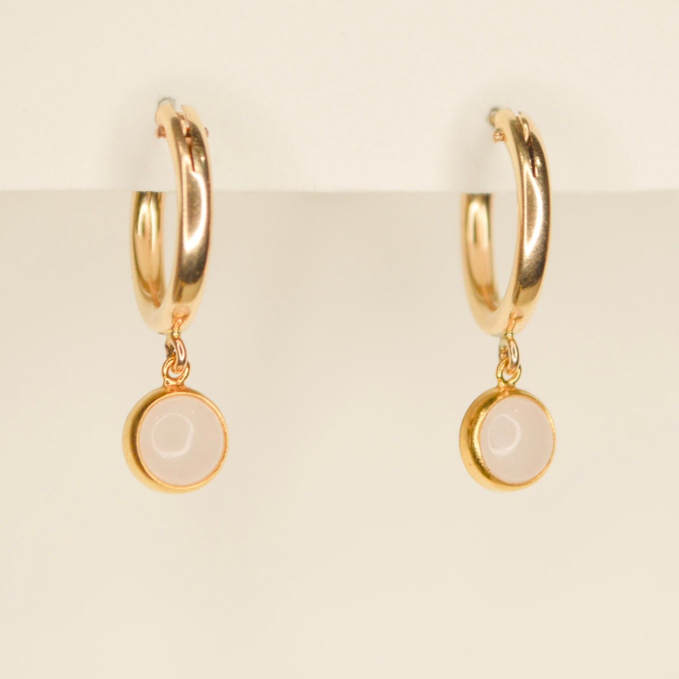 rose quartz gold bezel hoop