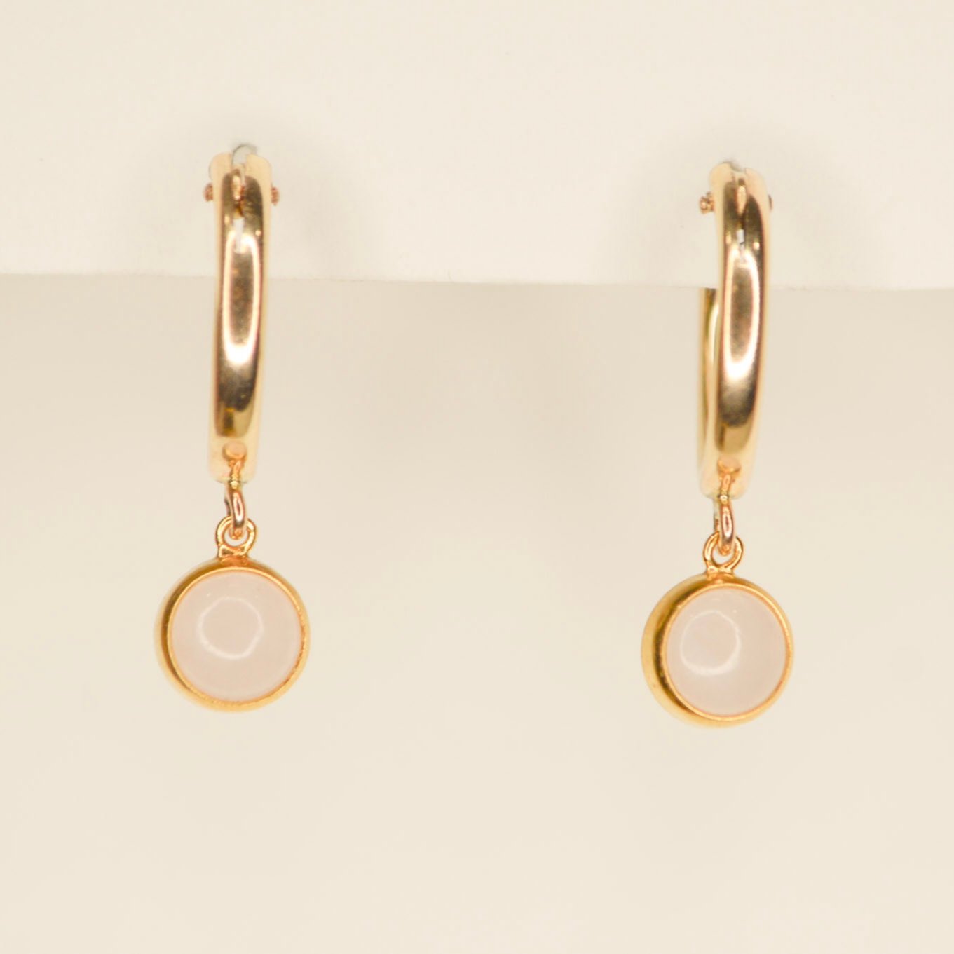 Rose quartz gold bezel hoop