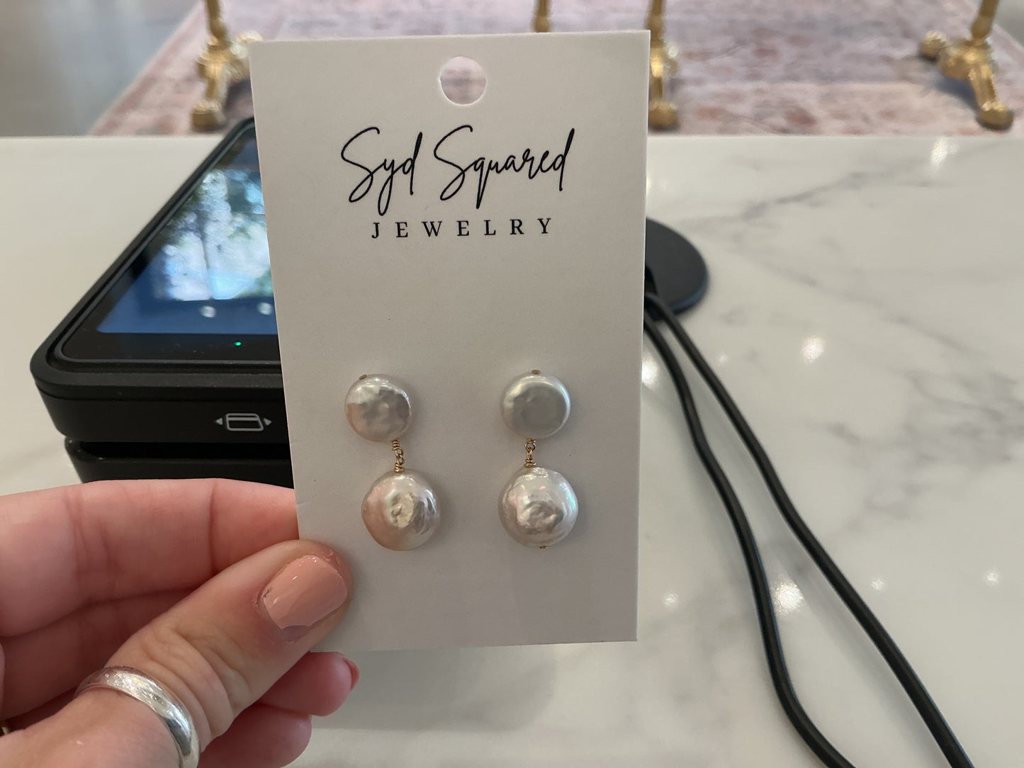 Coin pearl drop studs