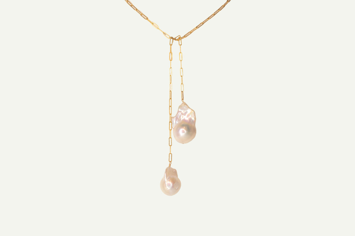 Baroque Pearl Tie Necklace in 14k gold filled by Syd Squared Jewelry