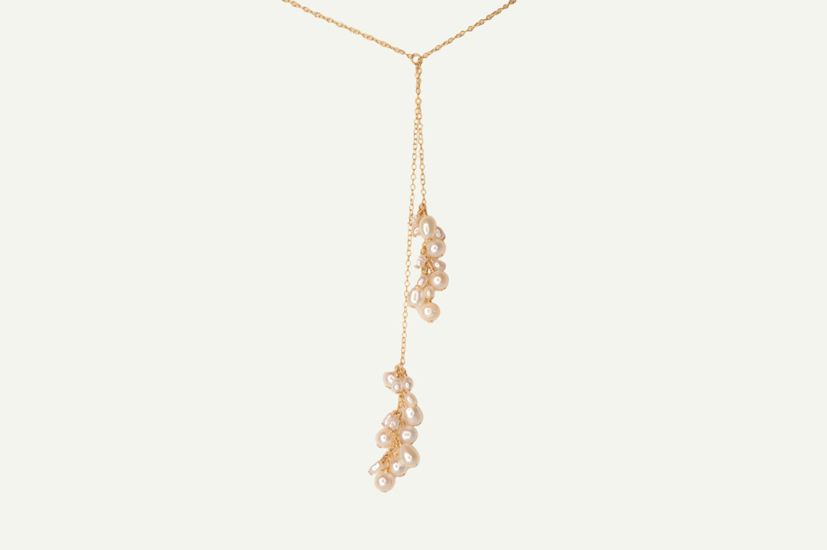 Cascading Pearl Necklace in 14k gold filled by Syd Squared Jewelry