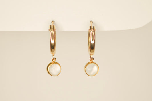 Mother of pearl bezel hoop earrings
