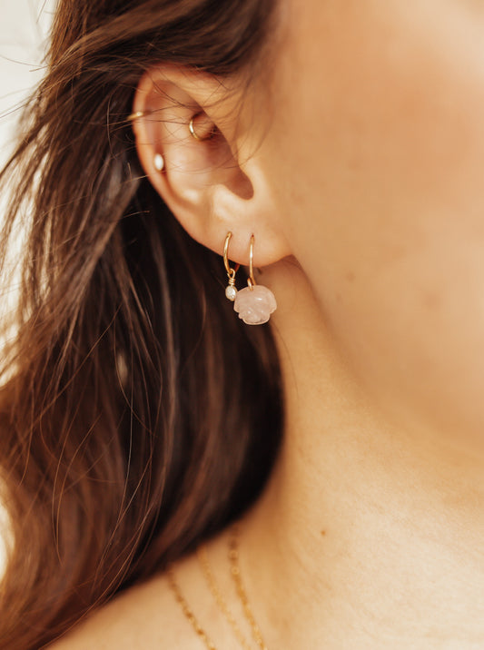 Rose Quartz Rose Earwire