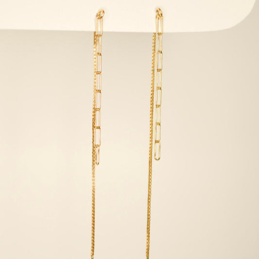 gold paperclip threader earrings