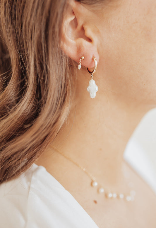 Celestial Cross Pearl Hoops