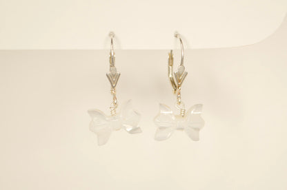 Sterling silver pearl bow hoop earrings