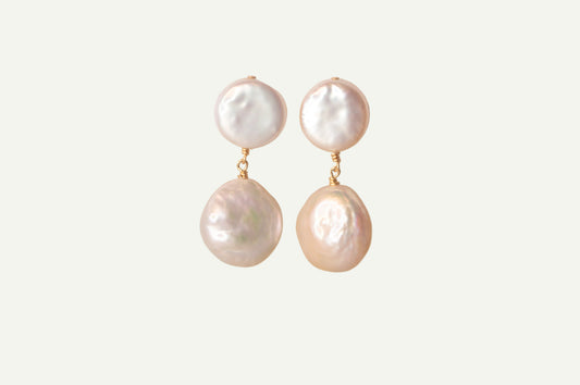 Coin Pearl Drop Studs