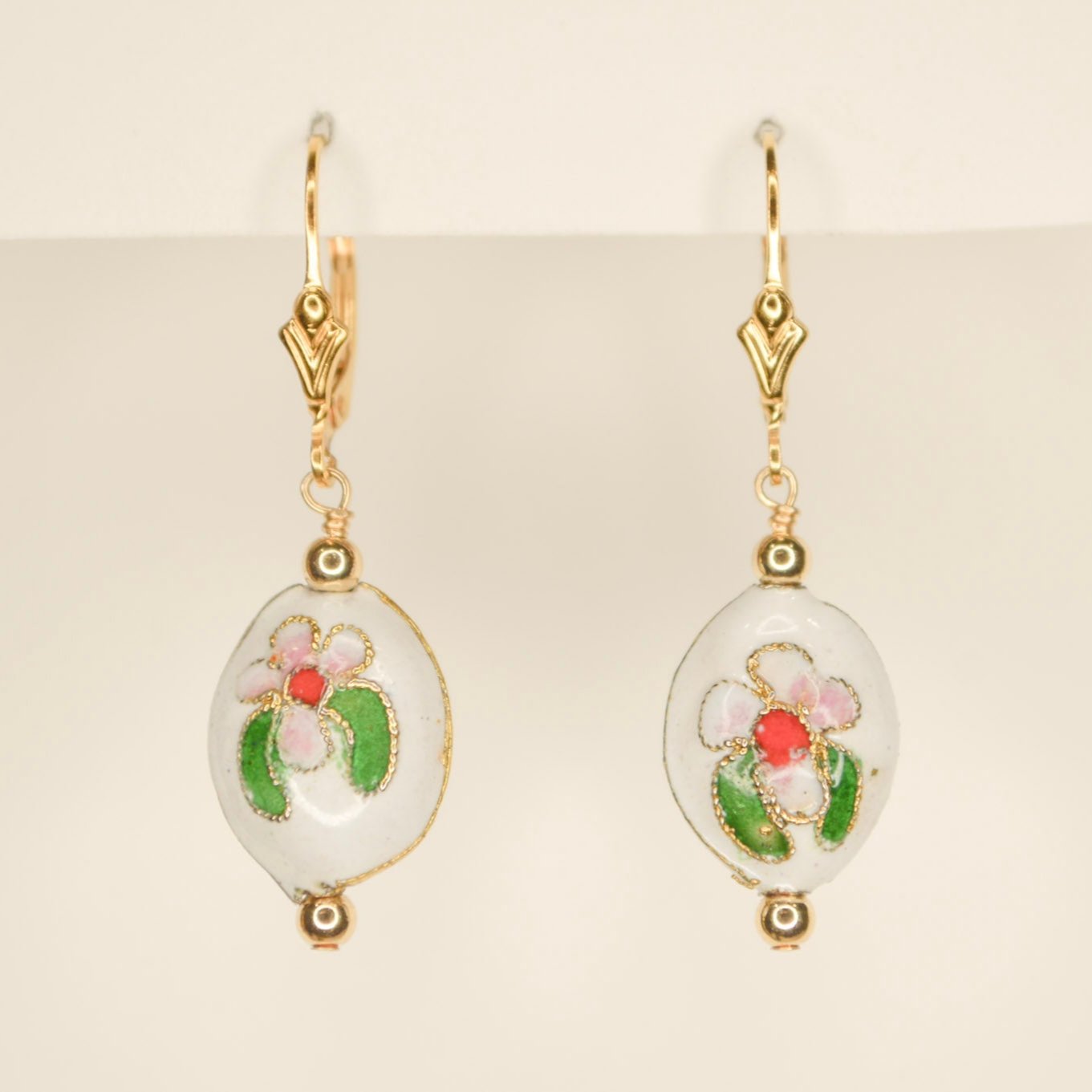 white flower bead gold hoops