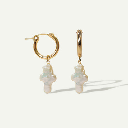 Celestial Cross Pearl Hoops