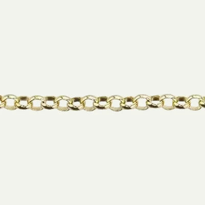 Gold mini rolo chain on a white background