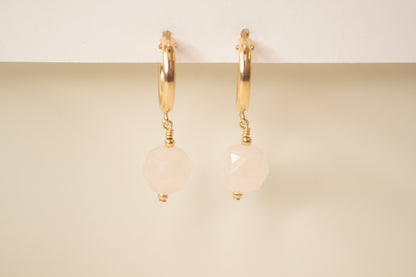 Faceted Rose Quartz Hoops
