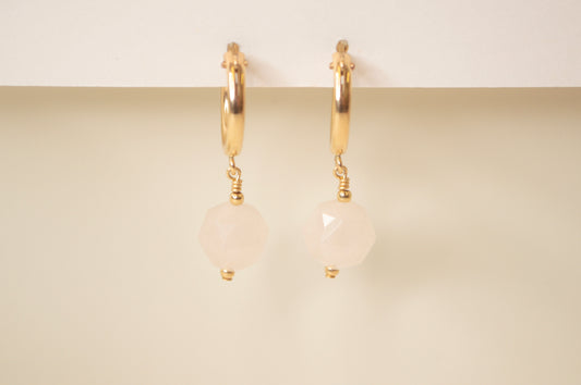 Faceted Rose Quartz Hoops