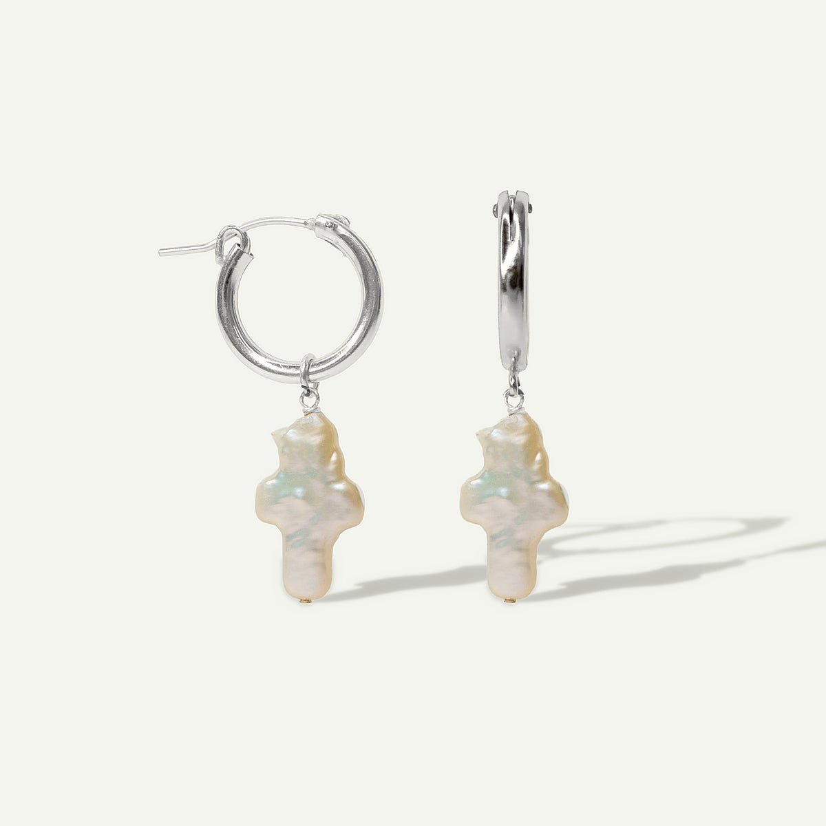 Celestial Cross Pearl Hoops