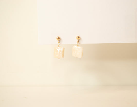 Square Drop Pearl Studs