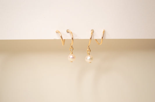 Double Twist Pearl Hoops