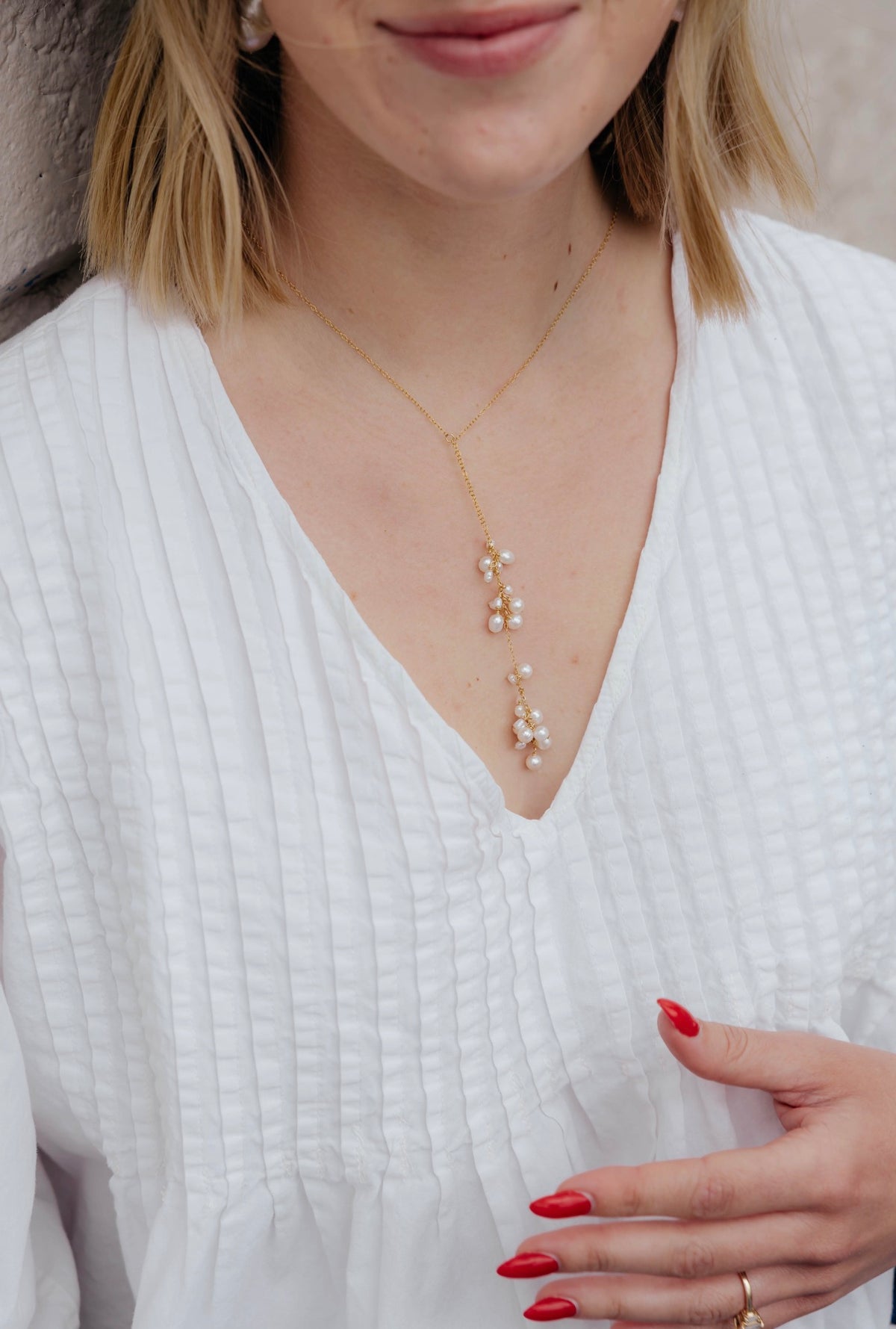 Cascading Pearl Necklace in 14k gold filled by Syd Squared Jewelry