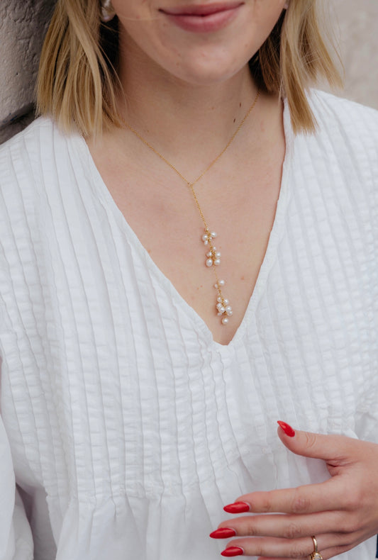 Cascading Pearl Necklace in 14k gold filled by Syd Squared Jewelry