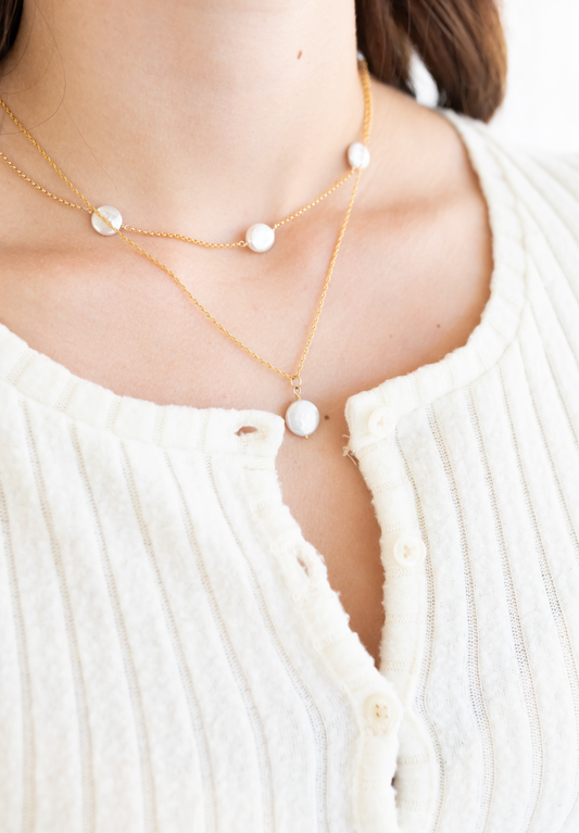 Coin Pearl Drop Necklace