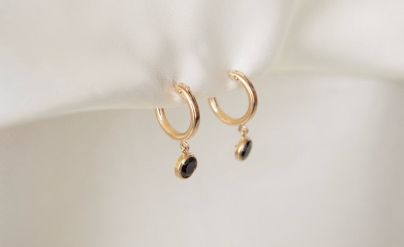 Onyx Bezel Drop Hoops