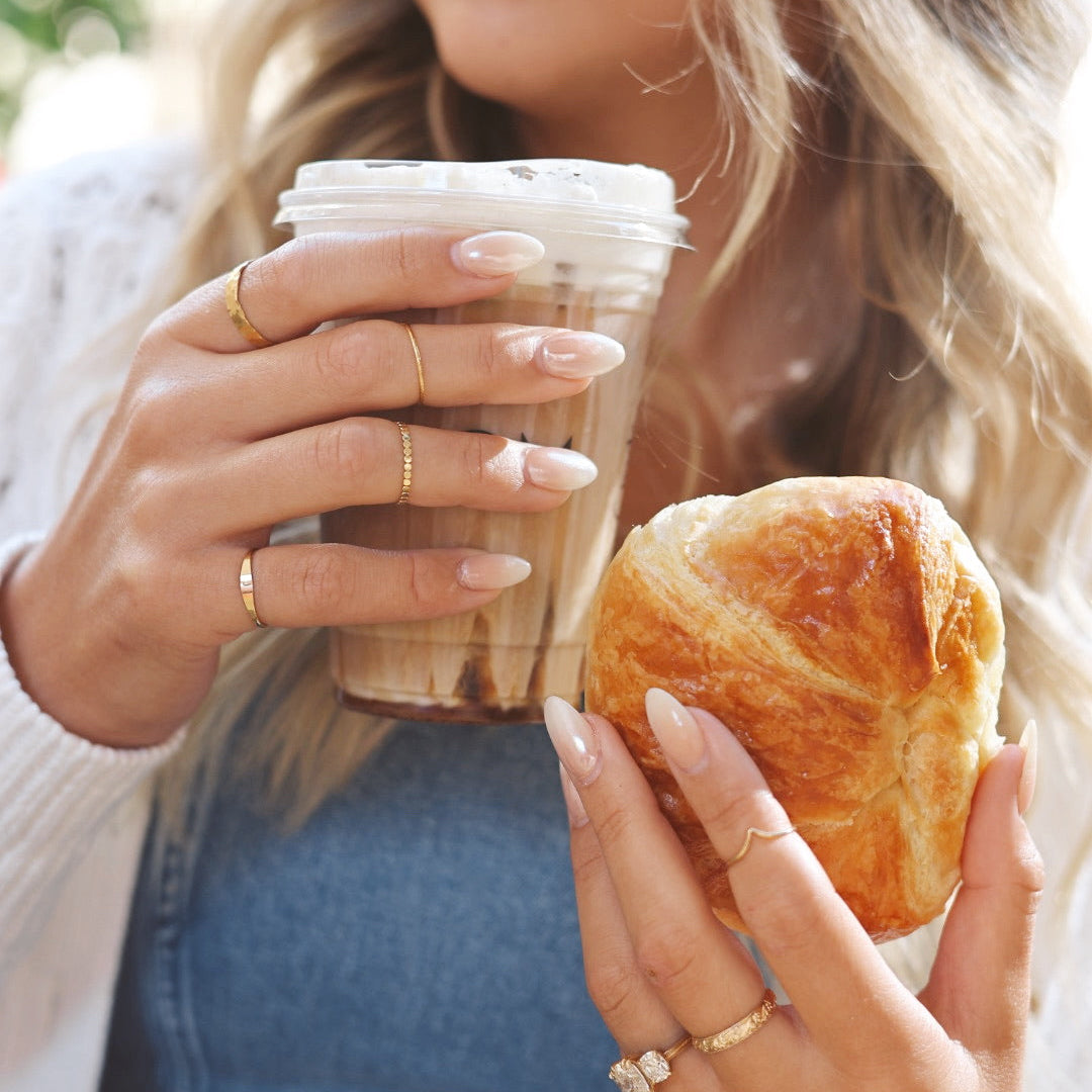 coffee and croissant fall jewelry collection syd squared jewelry